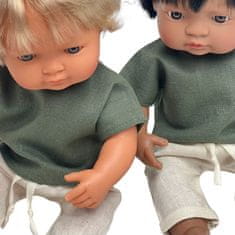Laneni set, zelena bluza i hlače za lutku Miniland 38 cm i Paolu Reinu