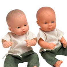 Lanena odjeća za lutku Miniland od 32 cm, majica i zelene hlače