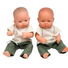 Lanena odjeća za lutku Miniland od 32 cm, majica i zelene hlače