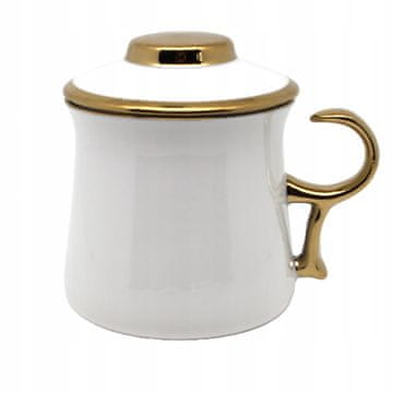 Elegantna bijela porculanska šalica s infuzerom i zlatnom ručkom, 350 ml