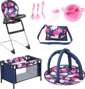 Bayer putni set 9-u-1 prijenosni krevetić 54 cm plava/ružičasta 61769AB (4003336405156)