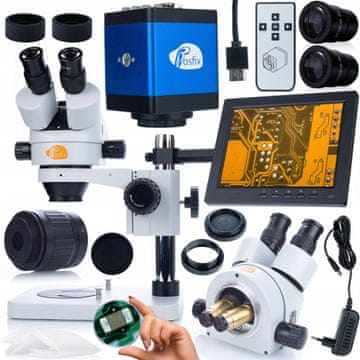 Rosfix Mercury Pro MSMP-T-PS1 set mikroskopa + Draco Blue PRO KMDBP-HDMI-VGA kamera + držač zaslona od 196 mm + zaslon od 8"