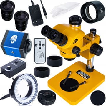 Rosfix Trinokularni mikroskop 7-50× 102 mm s FullHD HDMI/VGA kamerom + Barlow lećom zumiranja 0,5× + LED osvjetljivačem od 56x | Profesionalni komplet za pregled i lemljenje elektronike