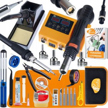 Rosfix Orange Husky 2u1 ProKit - Stanica za lemljenje vrućim zrakom + vrh | 660 W | LCD | 100-480 °C | Set 16 u 1 | Kućište | Vodič | Precizno SMD lemljenje