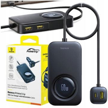 BASEUS VW1 AUTO PUNJAČ 60 W ZA 6 USB-C UREĐAJA USB UVLAČIVI KABEL