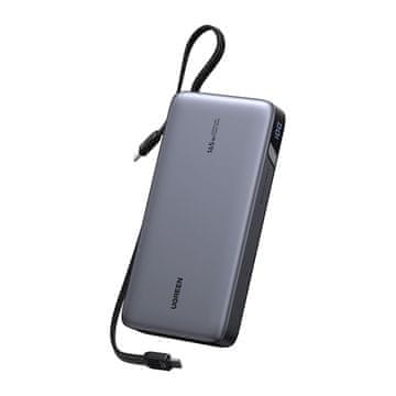 Ugreen Powerbank 25000mAh PB552, 165W, USB + USB-C, ugrađeni kabel (siva)