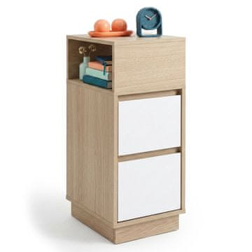 Northix Bijeli uski noćni ormarić s ladicama – 64x24x30 cm