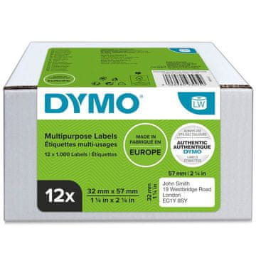 Dymo 2093095 LW 57mm x 32mm x 1000 bijelih višenamjenskih papirnatih etiketa u pakiranju od 12 komada