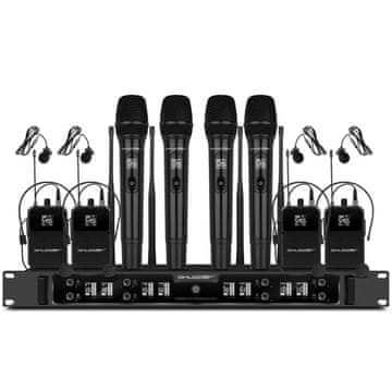 DE SDR2803 bežični mikrofoni 8 mikrofona, 4x mikrofon + 4x mikro porta, traka za glavu + lavalier 128 kanala