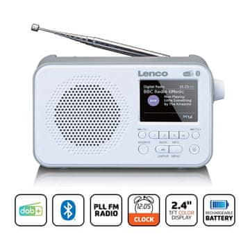 LENCO Prijenosni DAB+ FM radio s Bluetoothom, 2,4" zaslon, bijela boja