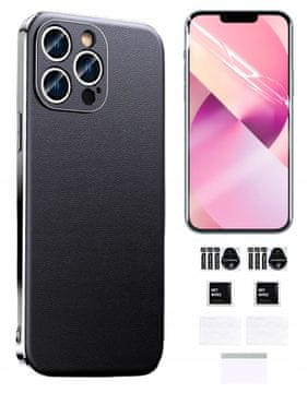 Zaštitna folija za IPHONE 14 PRO MAX za ekran i stražnju stranu telefona, crna koža