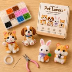 Vixson DIY komplet za izradu 3D životinja od perlica, 4 figurice, kreativni set za rukotvorine s priborom | ANIBEAD Ljubitelji kućnih ljubimaca
