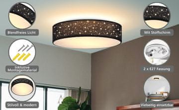 Northix Stropna lampa 38 cm Crna, E27 grlo, jednostavna ugradnja, svjetlo bez odsjaja