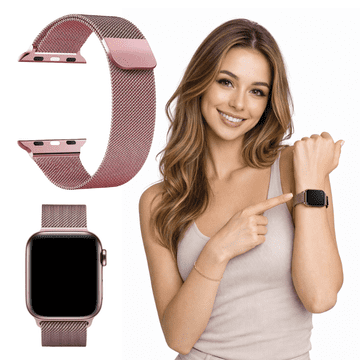 Remen za Apple Watch 42 44 45 46 49 mm metalna narukvica roza
