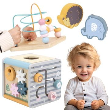 Viga Toys VIGA PolarB kutija za aktivnosti, drveni edukativni centar za igru, 5 u 1 kocka