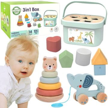 EE WOOPIE ZELENA kutija za sortiranje 3 u 1 kocke Piramidalni slon FSC