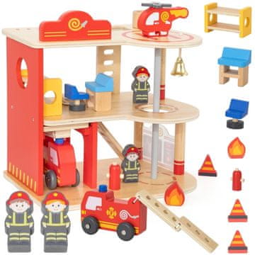 Viga Toys VIGA Drveni set za vatrogasnu stanicu za garažu, 14 dijelova