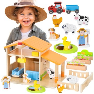 Viga Toys VIGA Drvena seoska kuća s vrtom i traktorom, 21 dio