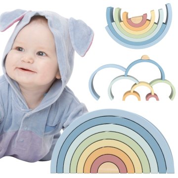 Tooky Toy Pastelna slagalica Drvene Montessori dugine kocke
