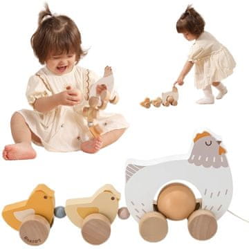 Viga Toys VIGA PolarB Drvena kokoš za vuču s pilićima
