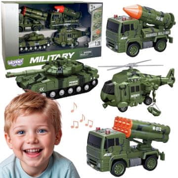 WOOPIE Vojni set vozila s lanserom, tenkom i helikopterom, 4 dijela, mjerilo 1:20