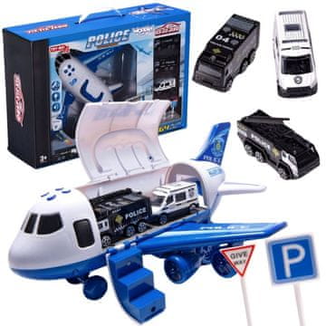 WOOPIE Sklopivi transporter policijskih aviona s 3 policijska automobila XL set prometnih znakova