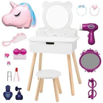 Viga Toys VIGA Bijeli toaletni stolić + set pribora za salonski stil
