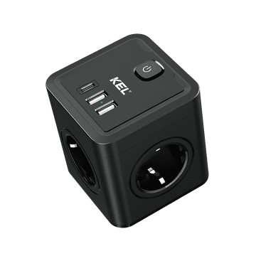 slomart PLASTROL Razdjelnik R-41SWS/USBA+USBC, 4x Schuko, 2x USB-A, 1x USB-C, 3680W, crni