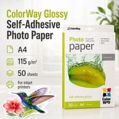 ColorWay Foto papir Sjajni, Samoljepljivi, 115/80g/m2, 50kom, A4 (PGS1158050A4)