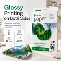 ColorWay Foto papir Visoki sjaj, Dvostrani, 220g/m2, 20kom, A4 (PGD220020A4)