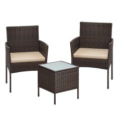 Songmics Vrtni namještaj Set za lounge s stolom i 2 stolice 56.5x54.5x81.5 cm smeđa