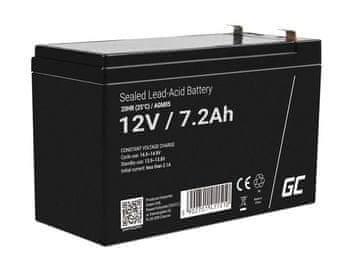 Northix Green Cell AGM VRLA 12V 7.2Ah baterija bez održavanja za alarmne sustave, blagajne, igračke