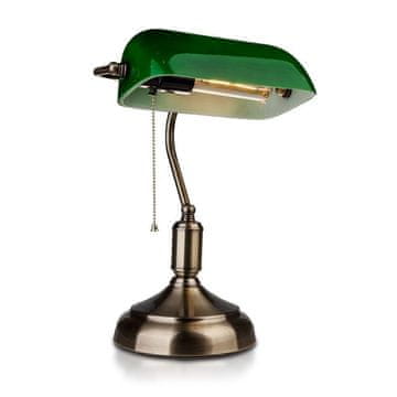 Bankarska stolna lampa, zeleno stakleno sjenilo, antikno zlatno tijelo, V-TAC