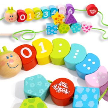Tooky Toy Drveni blokovi za navoj Gusjenica za učenje brojanja 20 kom.