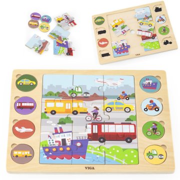 Viga Toys VIGA Drvena slagalica Pogodi sjenu - Prijevozno sredstvo slagalica od 17 dijelova