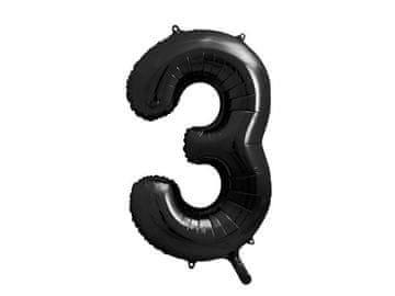 PartyDeco Folija balon broj 3 crni, 86 cm