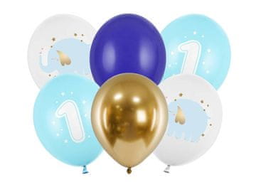 PartyDeco Lateks baloni Sretan rođendan slon, pastelno plavi 30 cm, 6 komada