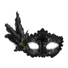 PartyPal Karnevalska maska s perjem, crna, 22 cm