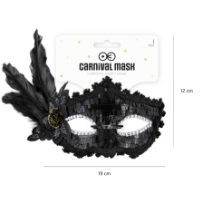 PartyPal Karnevalska maska s perjem, crna, 22 cm
