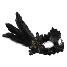 PartyPal Karnevalska maska s perjem, crna, 22 cm