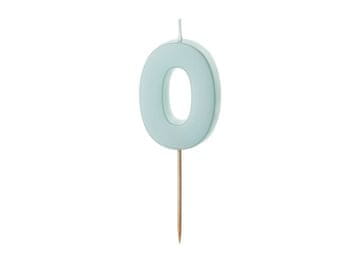 PartyDeco Rođendanska svijeća broj 0, svijetloplava, 5,5 cm