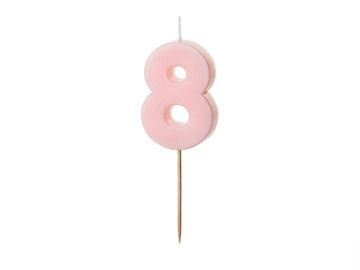 PartyDeco Rođendanska svijeća broj 8, ružičasta, 5,5 cm