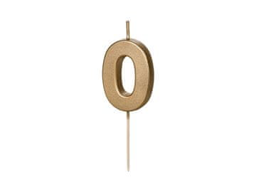 PartyDeco Rođendanska svijeća Broj 0, zlatna, 5,5 cm