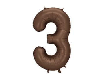 PartyDeco Folija balon broj "3" - 86 cm, moka, smeđa, satenska