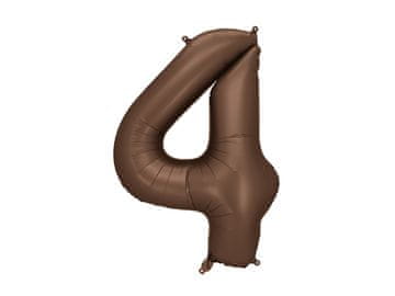 PartyDeco Folija balon broj "4" - 86 cm, moka, smeđa, satenska