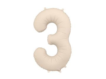 PartyDeco Mat folija balon broj '3', 86 cm, svijetlo bež
