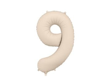 PartyDeco Mat folija balon broj '9', 86 cm, svijetlo bež