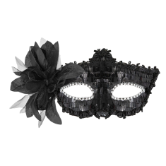 PartyDeco Karnevalska maska sa šljokicama i cvijetom, crna, 16x10cm