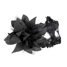 PartyDeco Karnevalska maska sa šljokicama i cvijetom, crna, 16x10cm