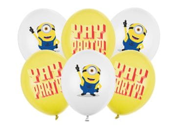 PartyDeco Lateks baloni s printom Minions, bijeli i žuti, 30 cm, 6 kom.